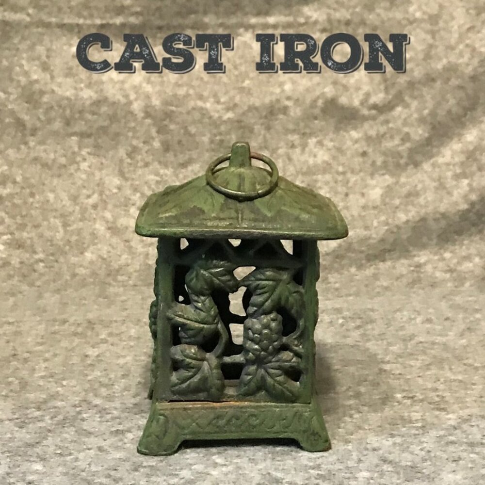 Cast Iron Rustic Painted Grapes and Leaves Garden Lantern